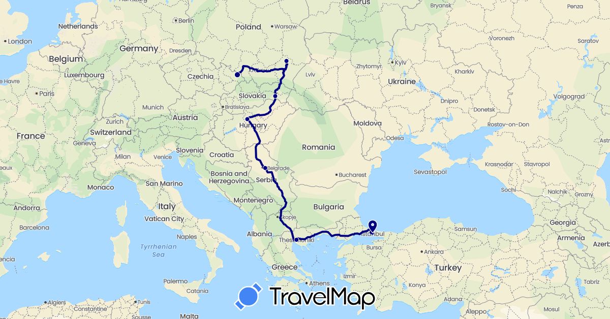 TravelMap itinerary: driving in Czech Republic, Greece, Hungary, Poland, Serbia, Slovakia, Turkey (Asia, Europe)
